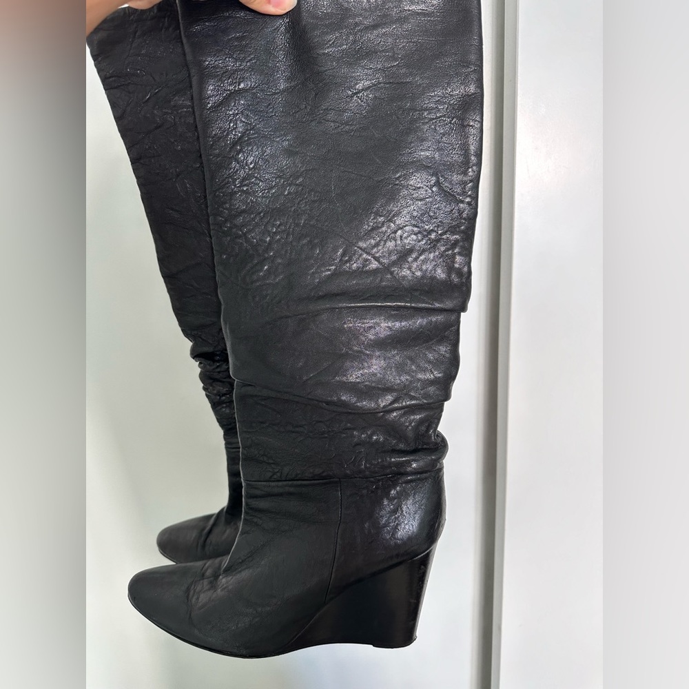BCBG Leather Knee High Wedge Boots